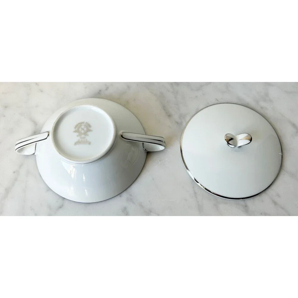 Vintage Noritake Colony China Japan Sugar Bowl & Lid White Platinum Trim